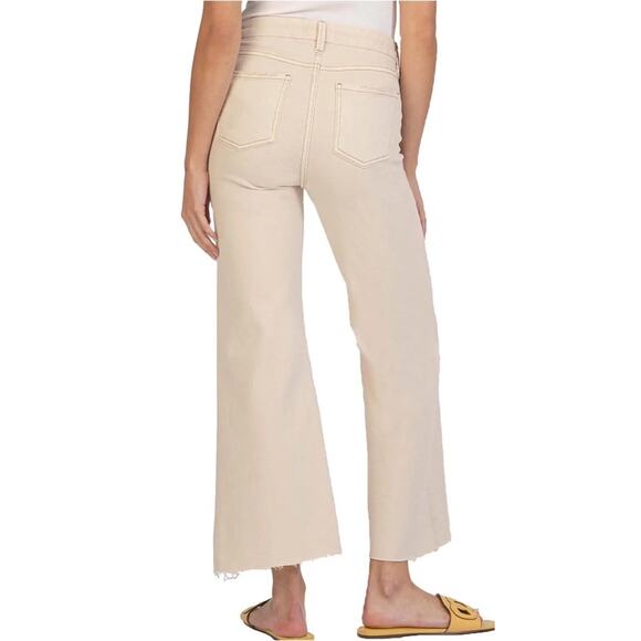 Kut From The Kloth Meg Fab Ab High Rise Wide Leg Raw Hem Jeans Size 10 Beige - Picture 2 of 10